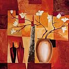 Orange Canvas Paintings - Orange Geometric Floral II